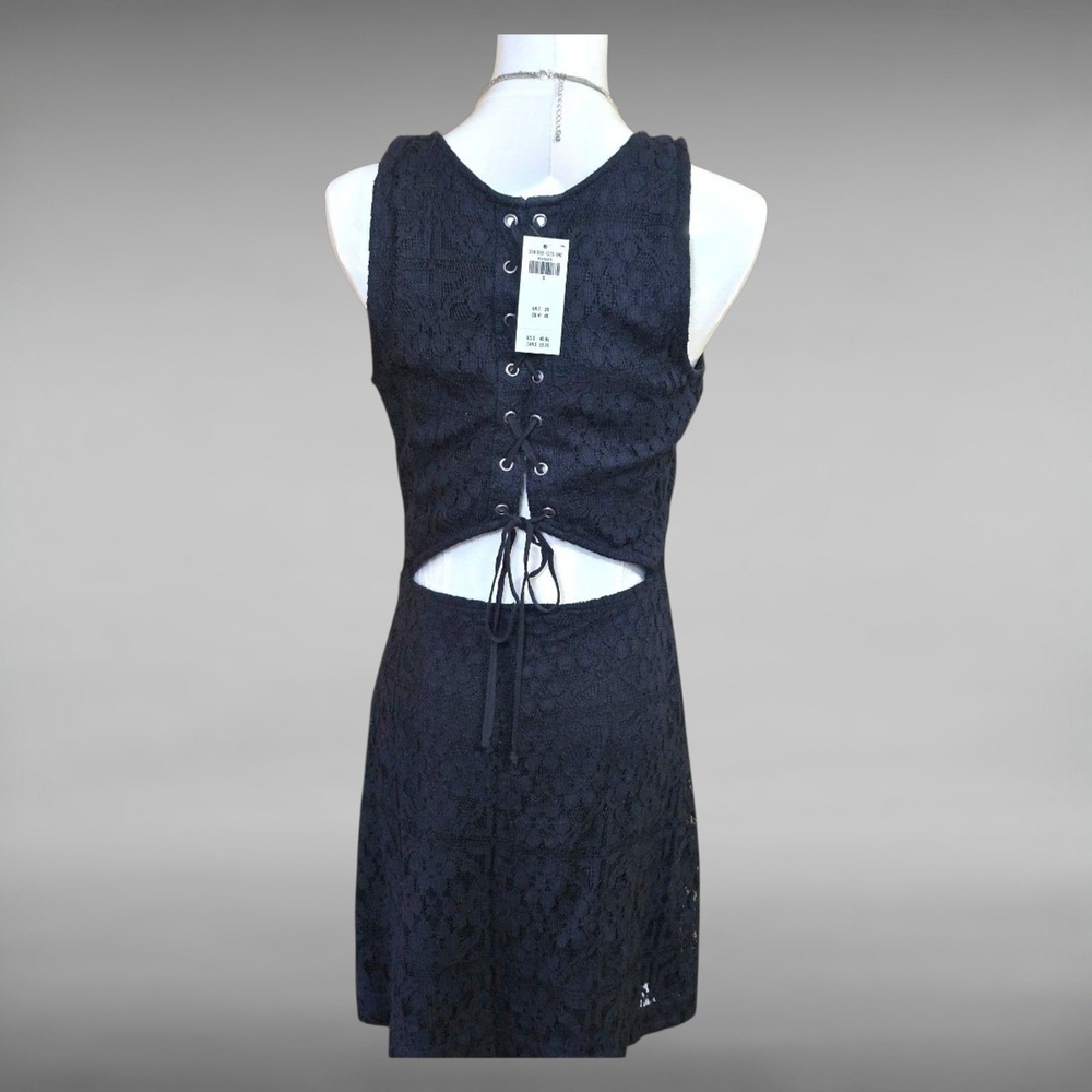 Hollister Lace Mini Dress NWT Small Black Sleeveless Lace-Up Y2K Goth - Picture 2 of 4